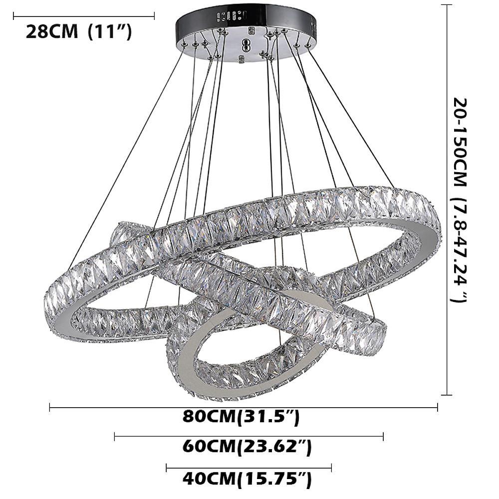 Interwoven Triple-Ring Crystal Chandelier — Silver Electroplated Metal, 31" Diameter, 78W LED Dimmable, 3000K–6000K