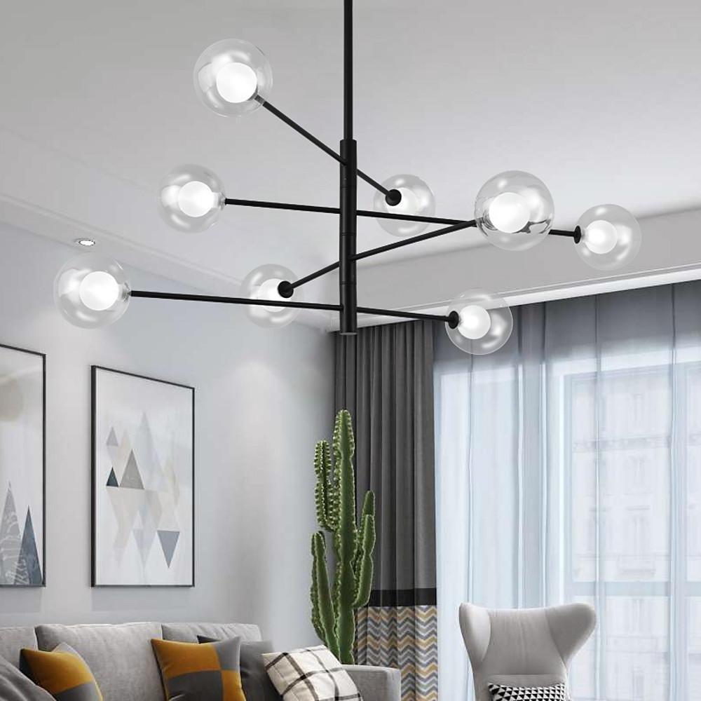 Linear Sputnik Chandelier — Matte Black, 8-Light, Clear Glass Spheres, G9, 42"