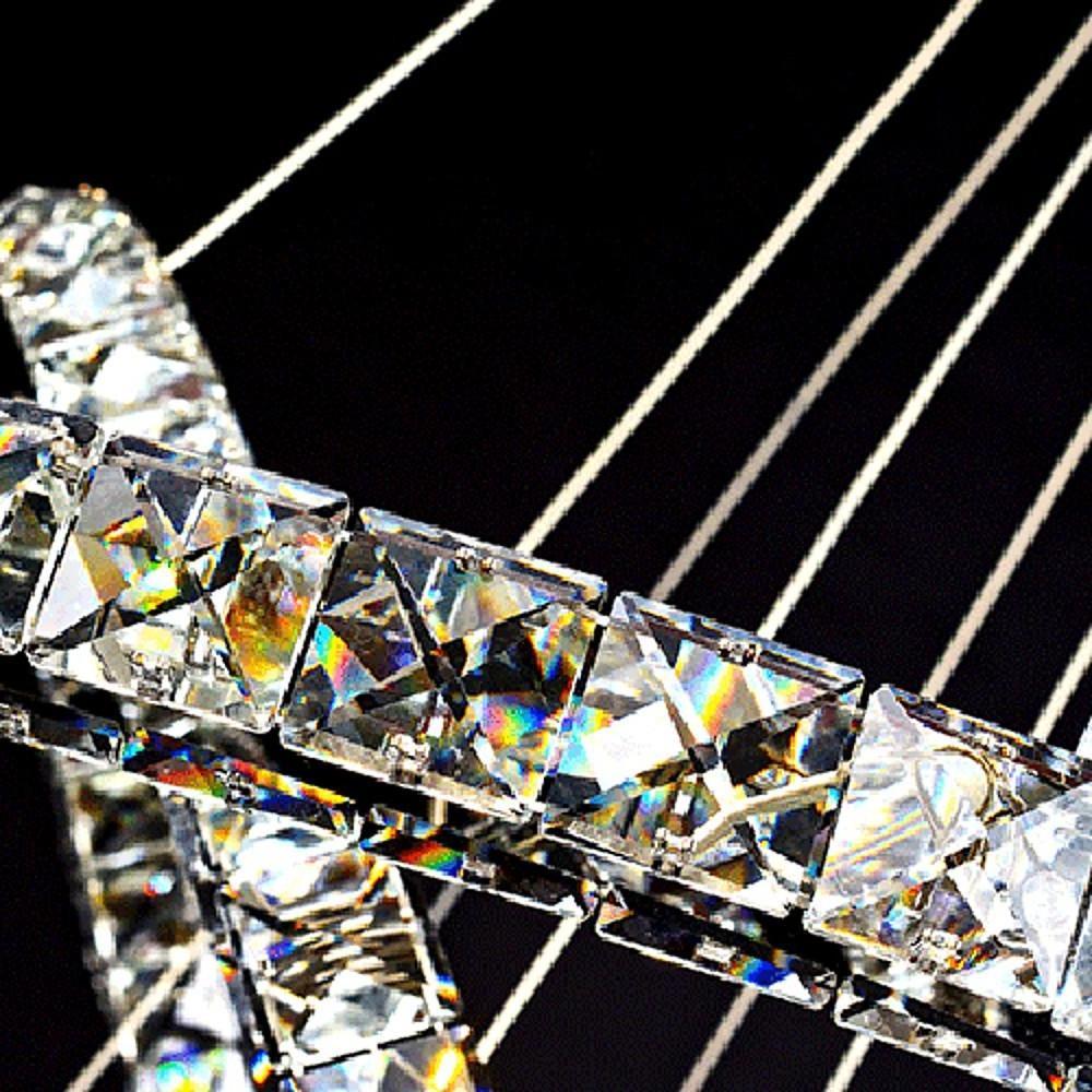 2-Ring Crystal Chandelier — Metal, Electroplated Finish, 1-Light Uplight, 16", 20W