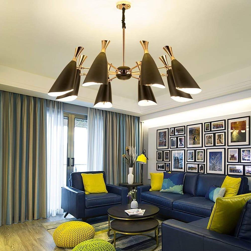 8-Light Candle-Style Chandelier — Electroplated Metal, E26/E27/G9, 40" Diameter, Black or White