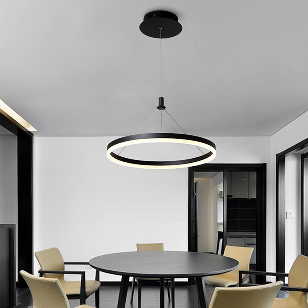 Corona Ring Pendant Chandelier — Aluminum & Acrylic, Dimmable LED, 12", 16", or 24", Remote Control, Matte Black