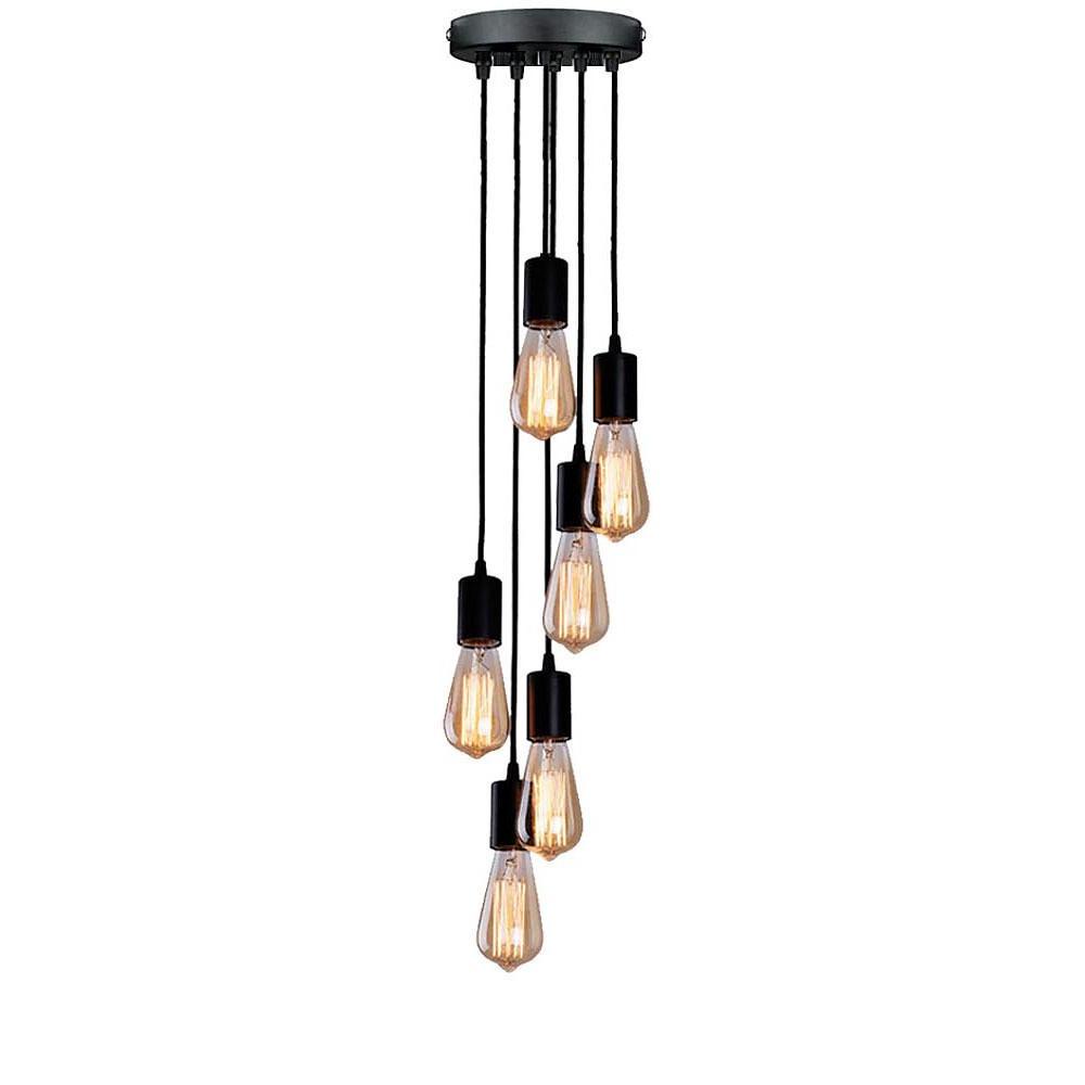 Braided Cluster Teardrop Multi-Light Pendant — Metal, Transparent Glass, 6-Light, Industrial Vintage, Rose Gold / Black