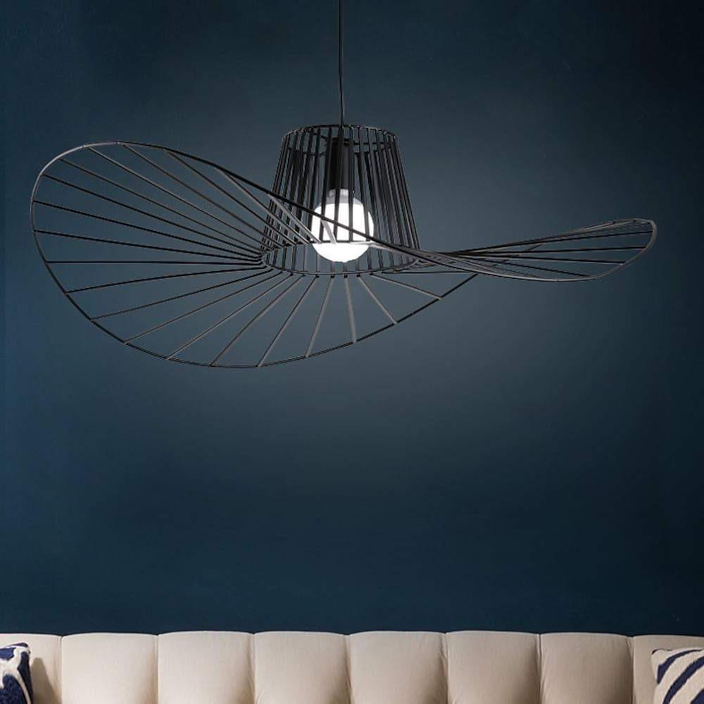 Hat-Shaped Linear LED Pendant — Black Metal, Art Deco, 18" or 24", 3000K / 6000K