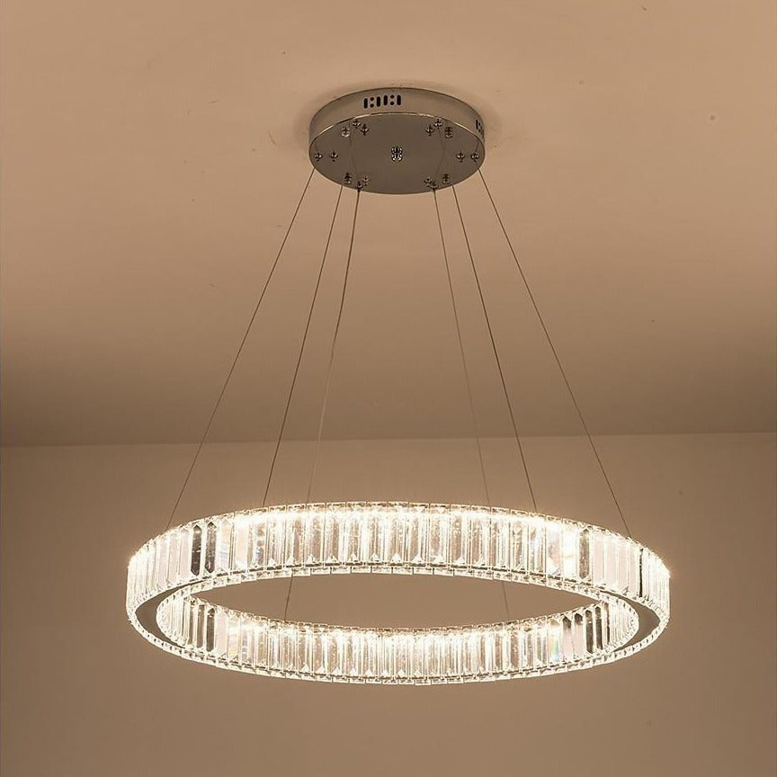 Ring-Shaped Crystal Wagon Wheel Chandelier — Gold Finish, 1-Light, 28" Diameter, Integrated LED, 36W