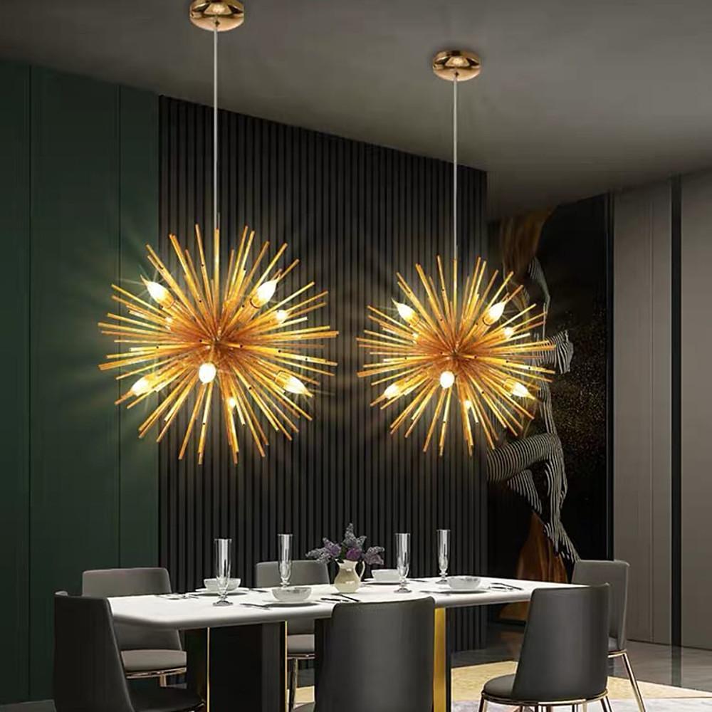 Globe Chandelier — Electroplated Aluminum, 12-Light, 30" Diameter, Gold or Silver