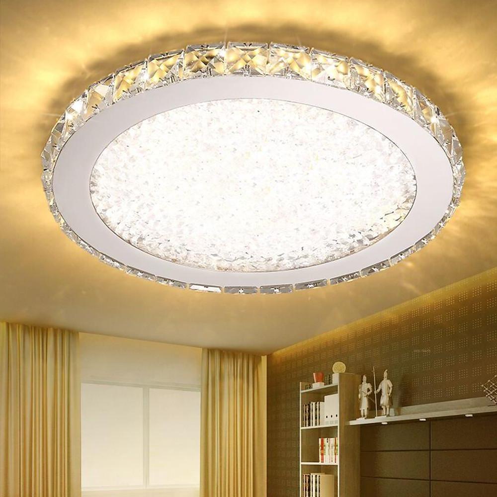 16" Modern Crystal Flush-Mount Ceiling Light — Antique Painted Metal, LED, Three-Step Dimming, 20W