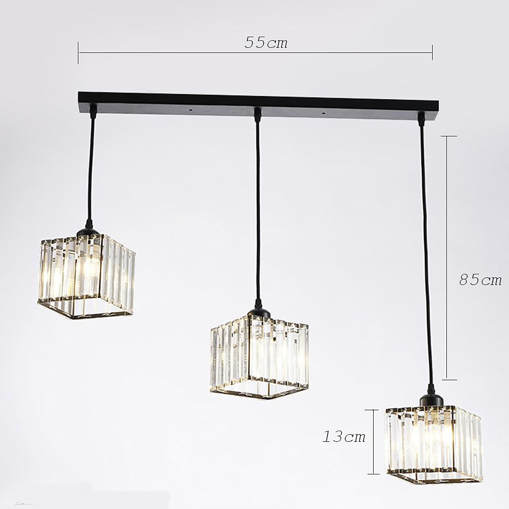 Square Lantern Crystal Pendant — Metal, Black or Gold, Adjustable Chain, 5" × 5"
