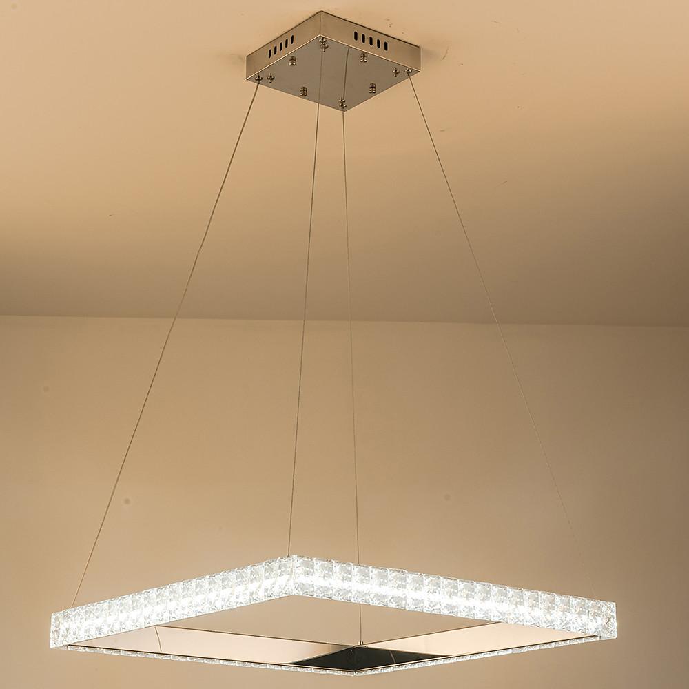 Modern Square LED Pendant Light with Electroplated Crystal Metal Chandelier