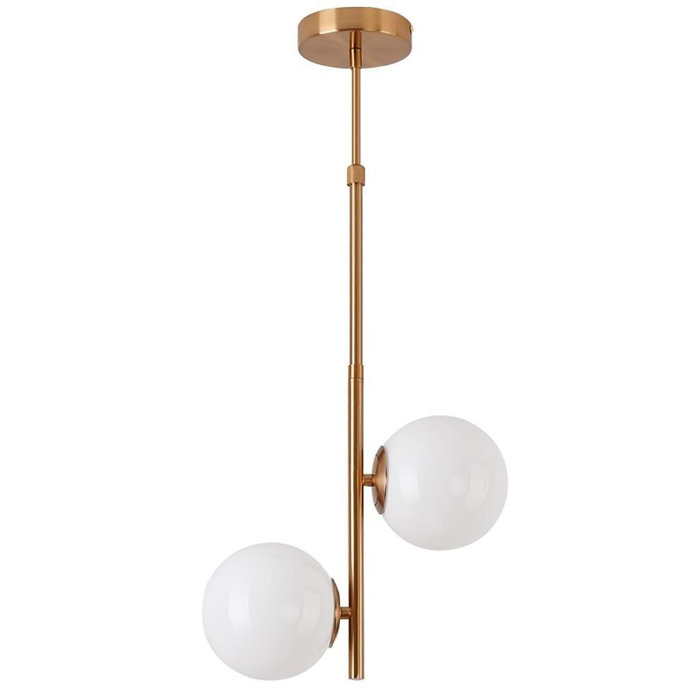 Dual Ball Pendant Light — Electroplated Metal & Glass, 2-Light LED, 13", Adjustable 26"–33"