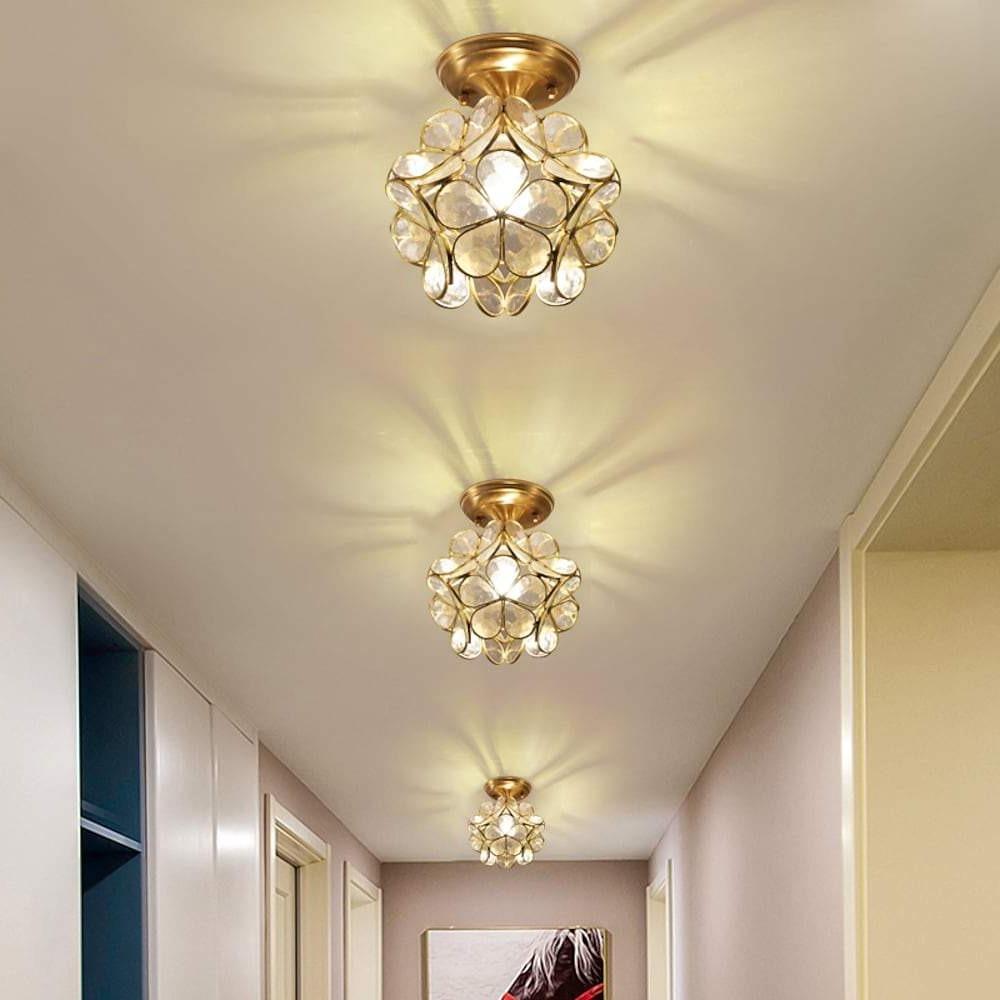 Flower Glass Flush-Mount Ceiling Light — Copper Brass Finish, LED, 8" Diameter