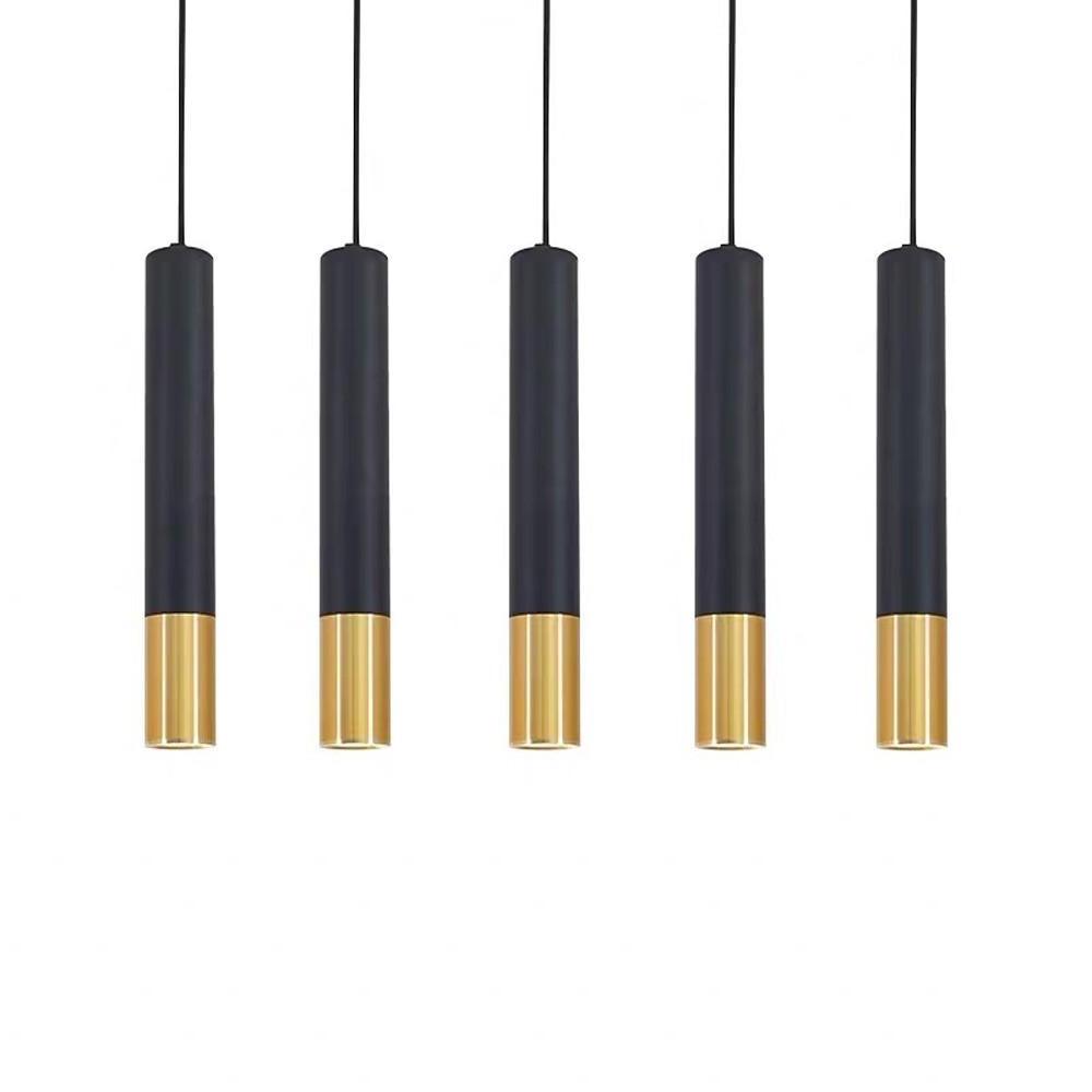 Cylindrical Mini Pendant Light — Black and Gold Metal, LED 3000K, 3-Step Dimming, 59" Adjustable Cord