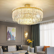 Round Gold Crystal Chandelier — Stainless Steel, 12/17-Light, 16" Cord, 4500K Neutral, 20"–24" Diameter