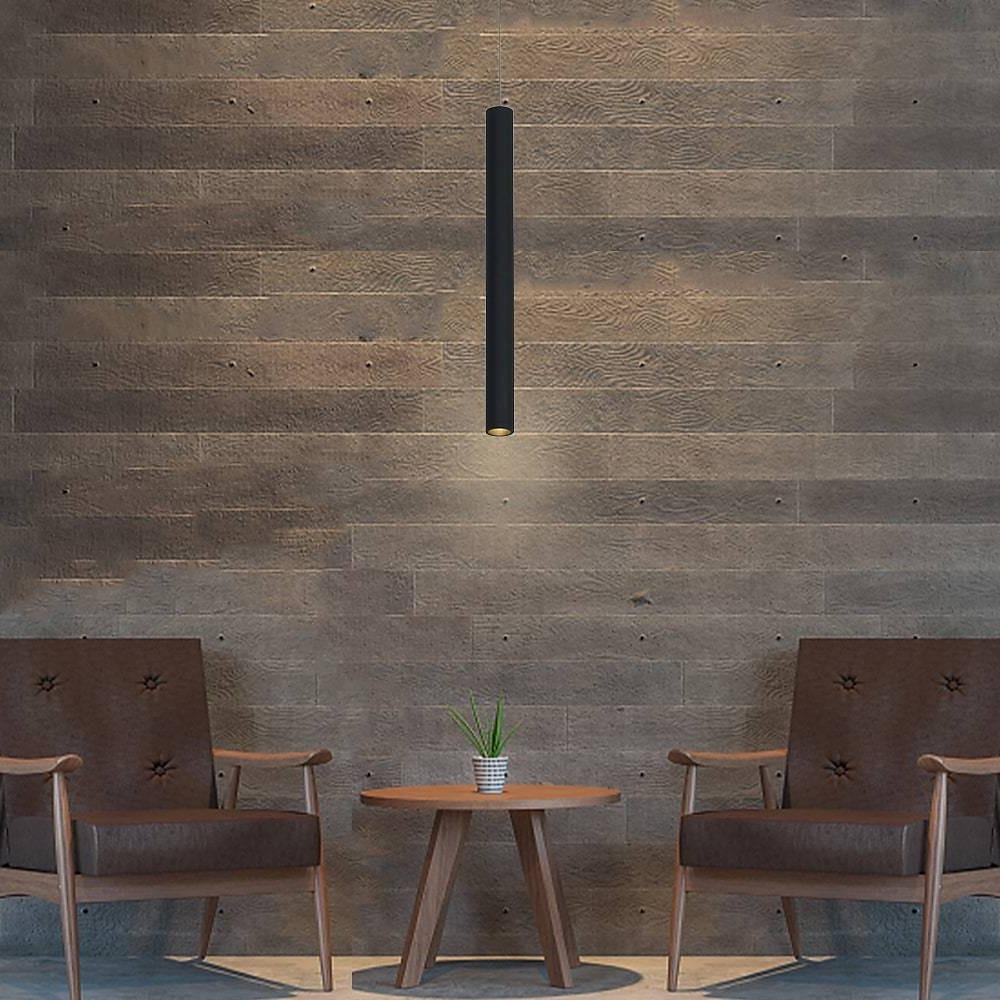 Slim Cylindrical Mini Pendant — Black Aluminum, Integrated LED Downlight, 5W, 1-Light