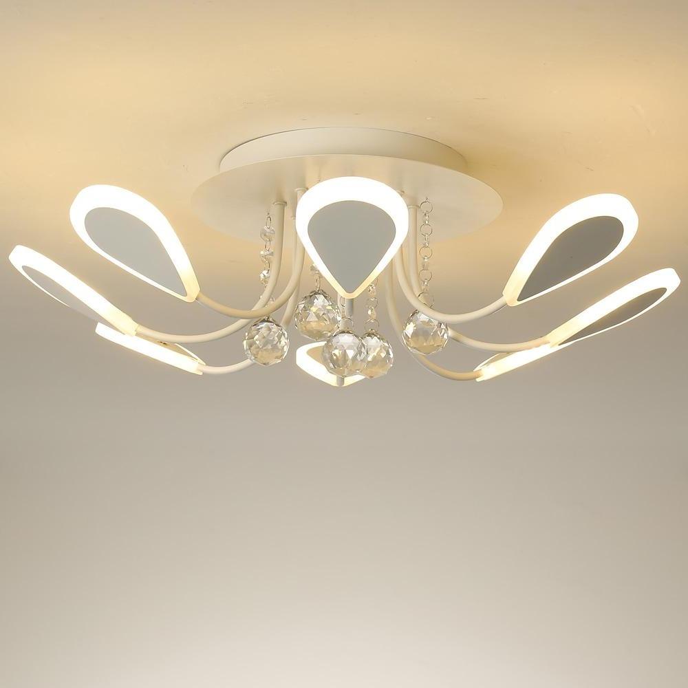 Contemporary 8-Light Crystal Flush Mount — Metal and Acrylic, Integrated LED, Dimmable, 3000K–6000K, 23"