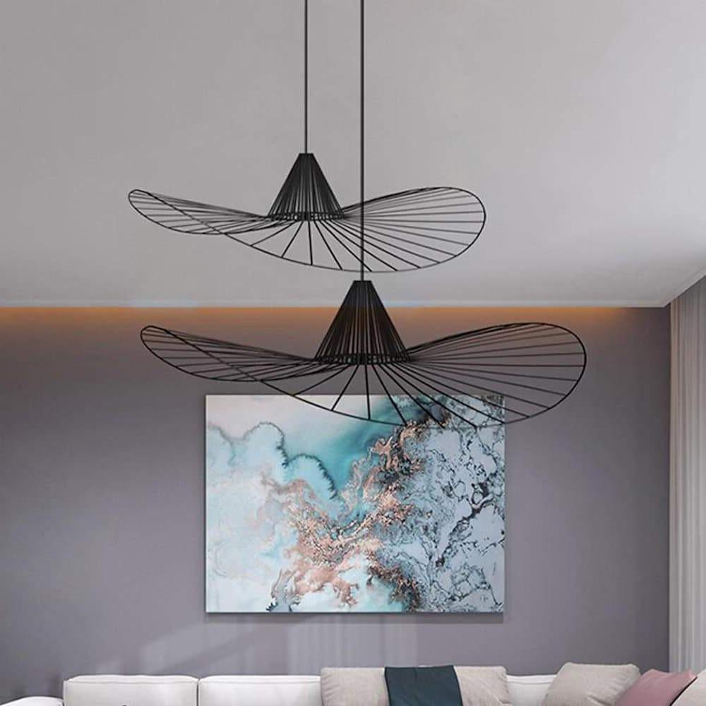 Hat-Shaped Linear LED Pendant — Black Metal, Art Deco, 18" or 24", 3000K / 6000K