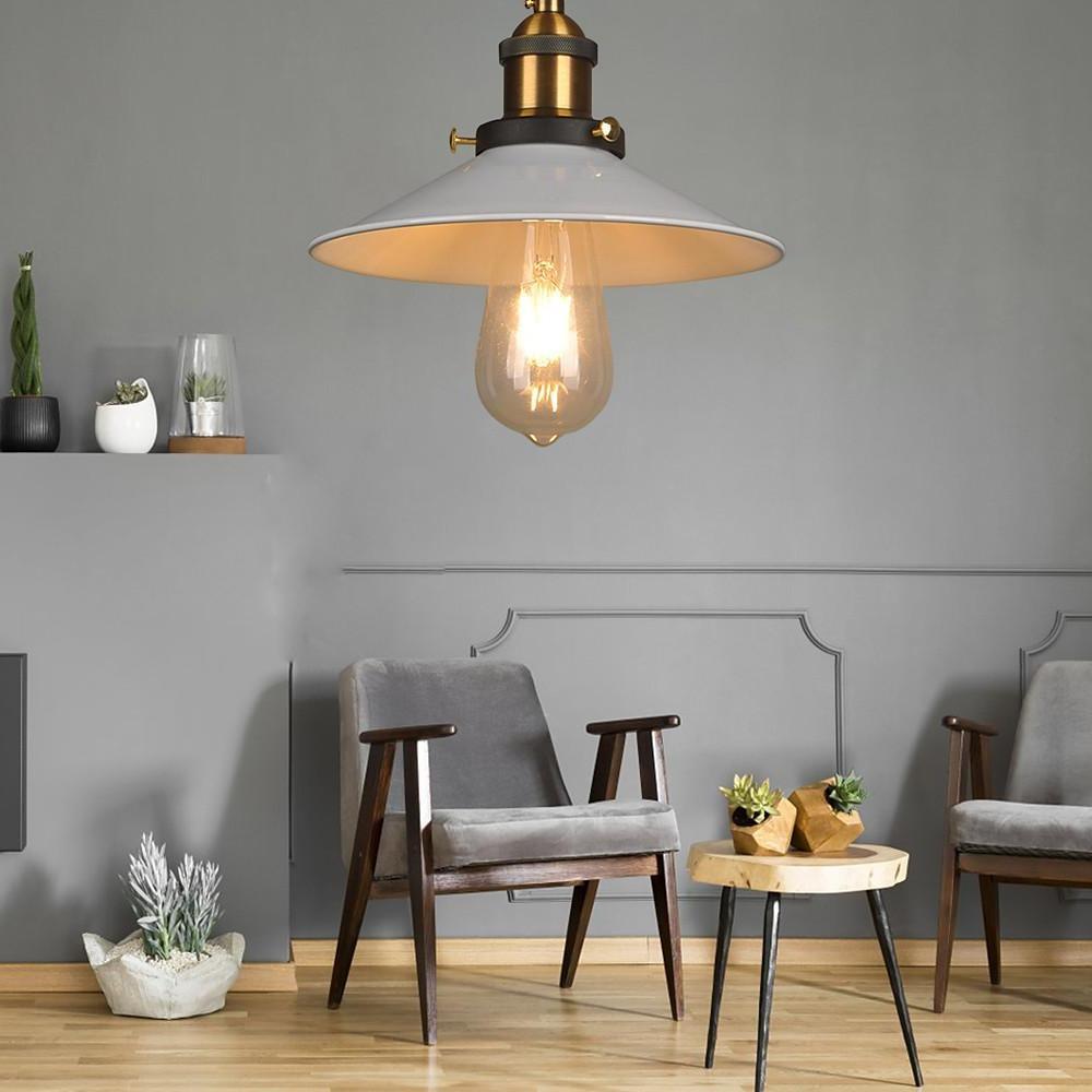Cone Mini Pendant Light — Black & White Metal, Industrial, Adjustable 47" Cord, LED Compatible