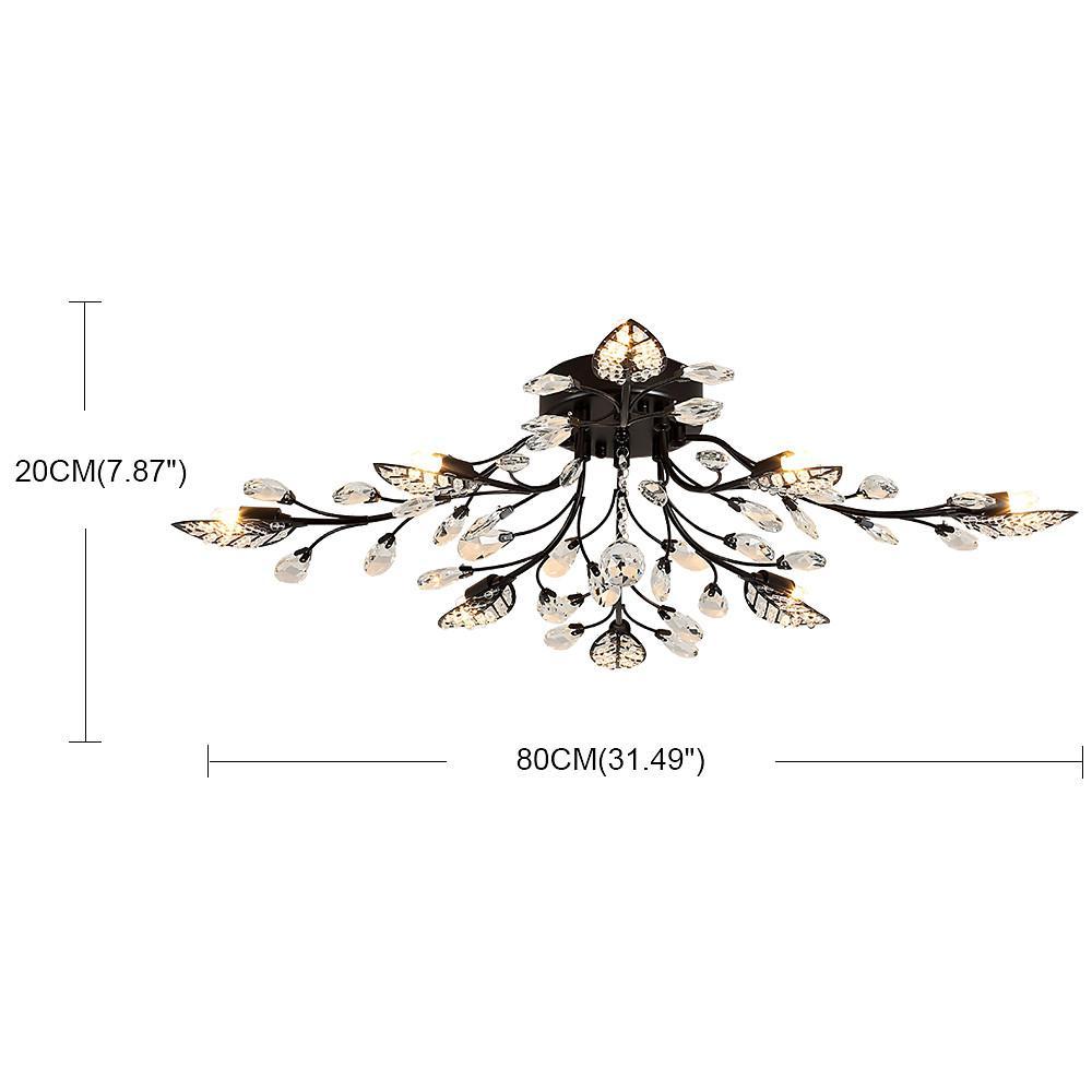 Antique Brass Vintage Crystal Leaf Branches Semi-Flush Mount Chandelier | 8-Light LED, 31.19'' Width