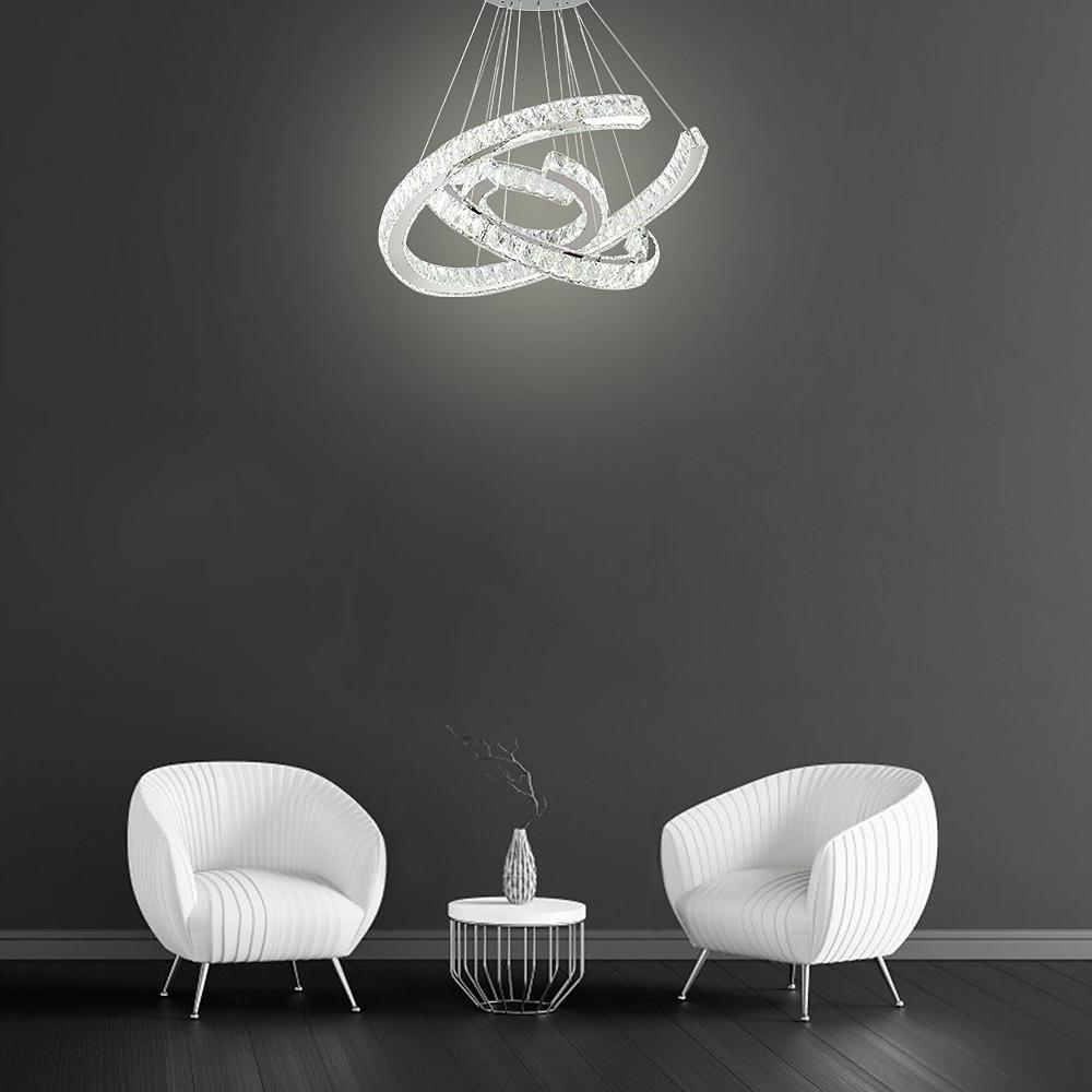 Crystal Wave Chandelier — Stainless Steel, 3-Light LED, 24" Wide, Adjustable 39" Cord