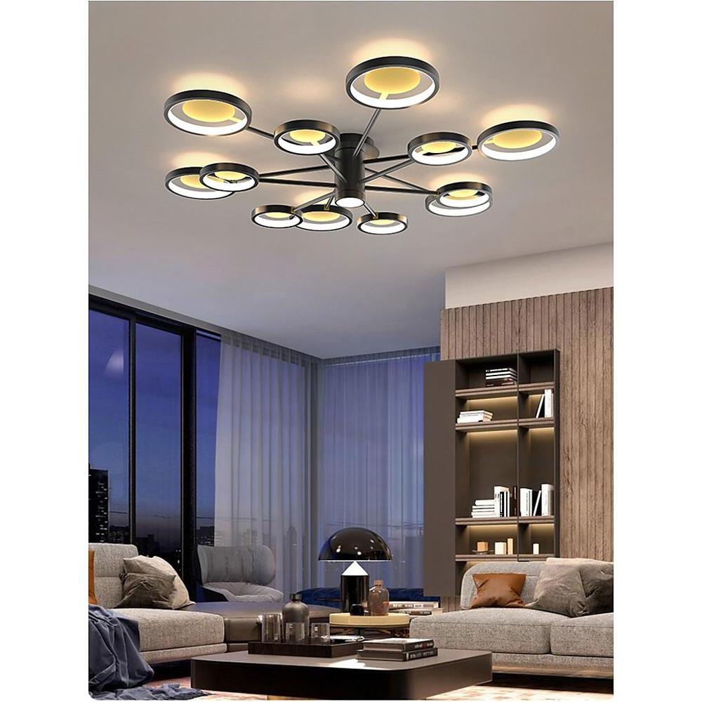 Arbitrary Circles Semi Flush-Mount Chandelier — Metal & Aluminum, LED, 6 to 12-Light, 43"–53"