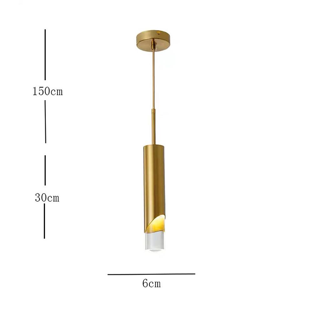 Crystal Column Mini Pendant — Gold-Finish Iron, Elongated Cylinder, GU10 LED, 3-Step Dimming, 2700K / 6000K