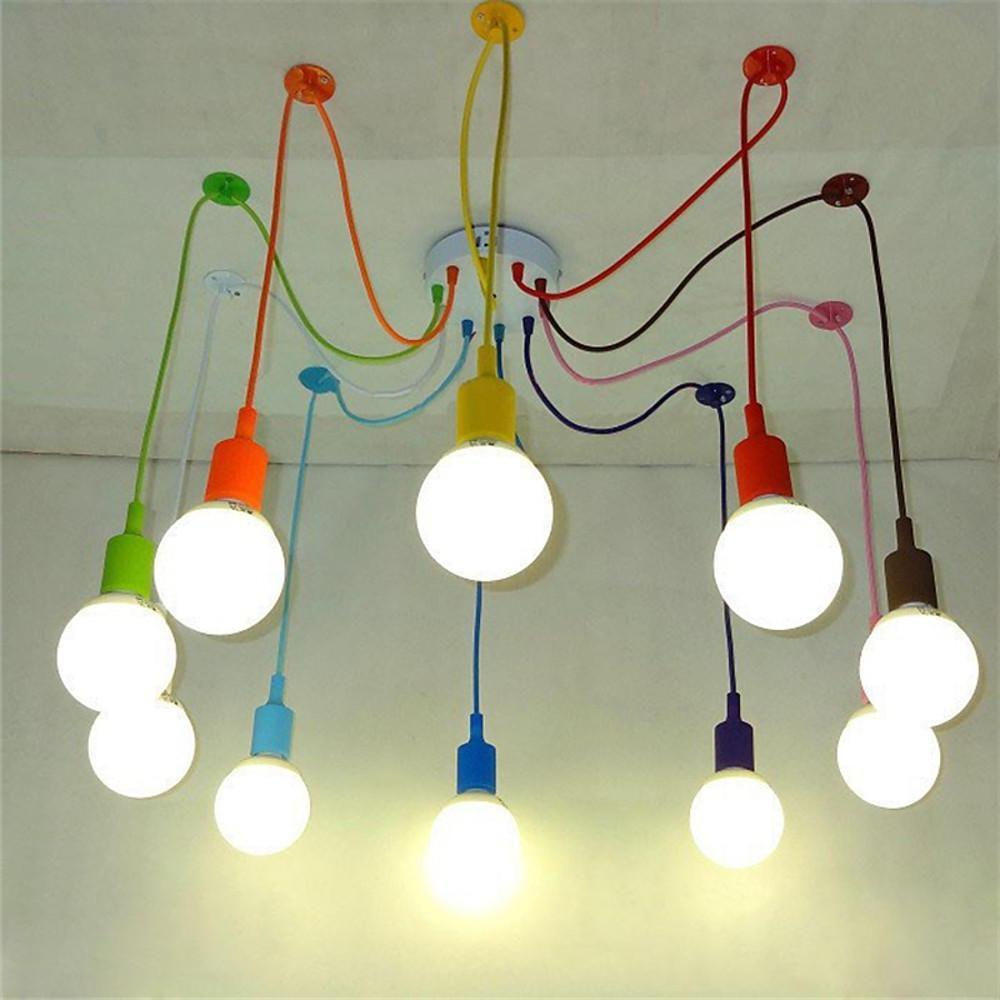 10-Head Cluster Spider Multi-Light Pendant — Aluminum, Fabric Cable, Acrylic Shades, 40W LED, DIY Adjustable, Industrial or Modern