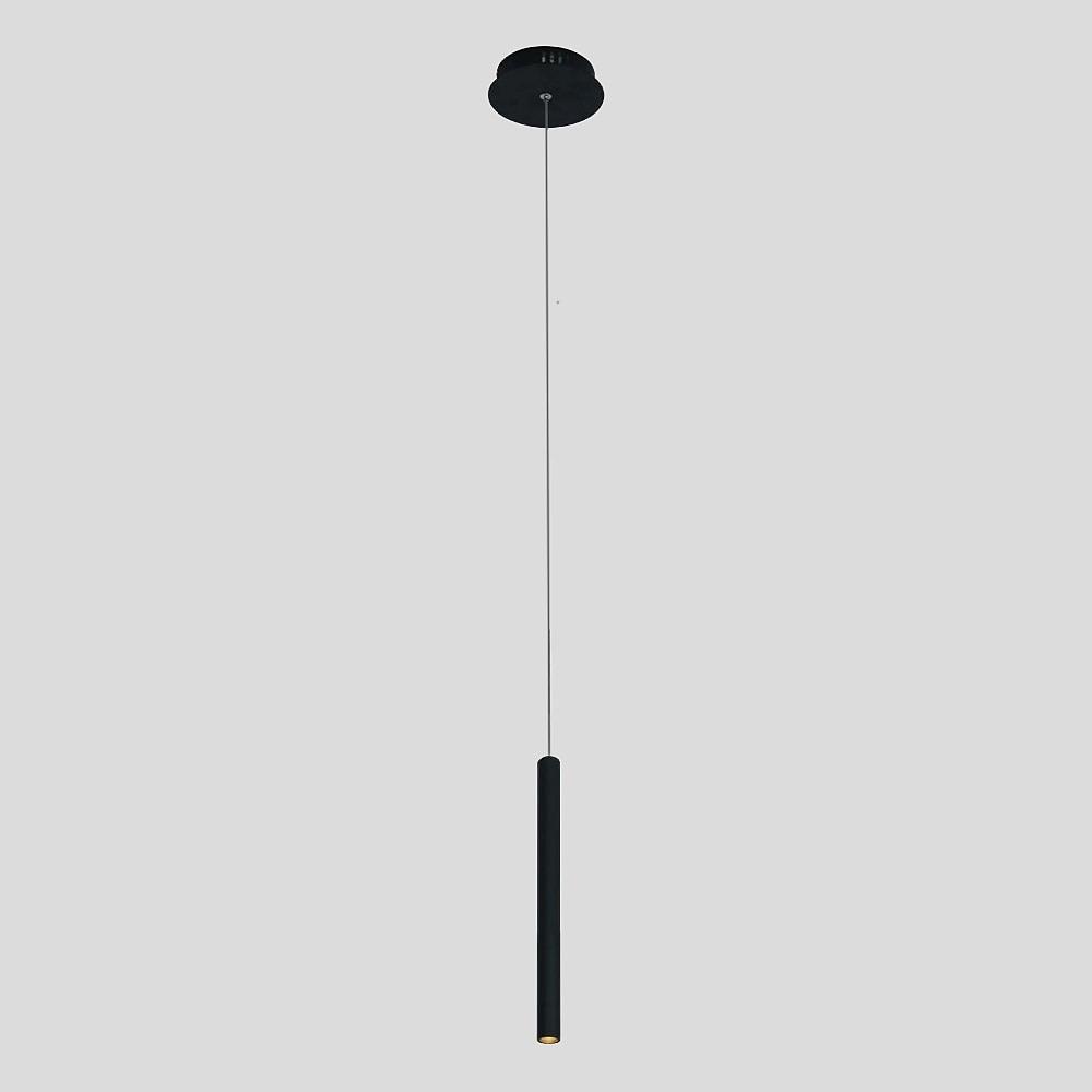 Slim Cylindrical Mini Pendant — Black Aluminum, Integrated LED Downlight, 5W, 1-Light