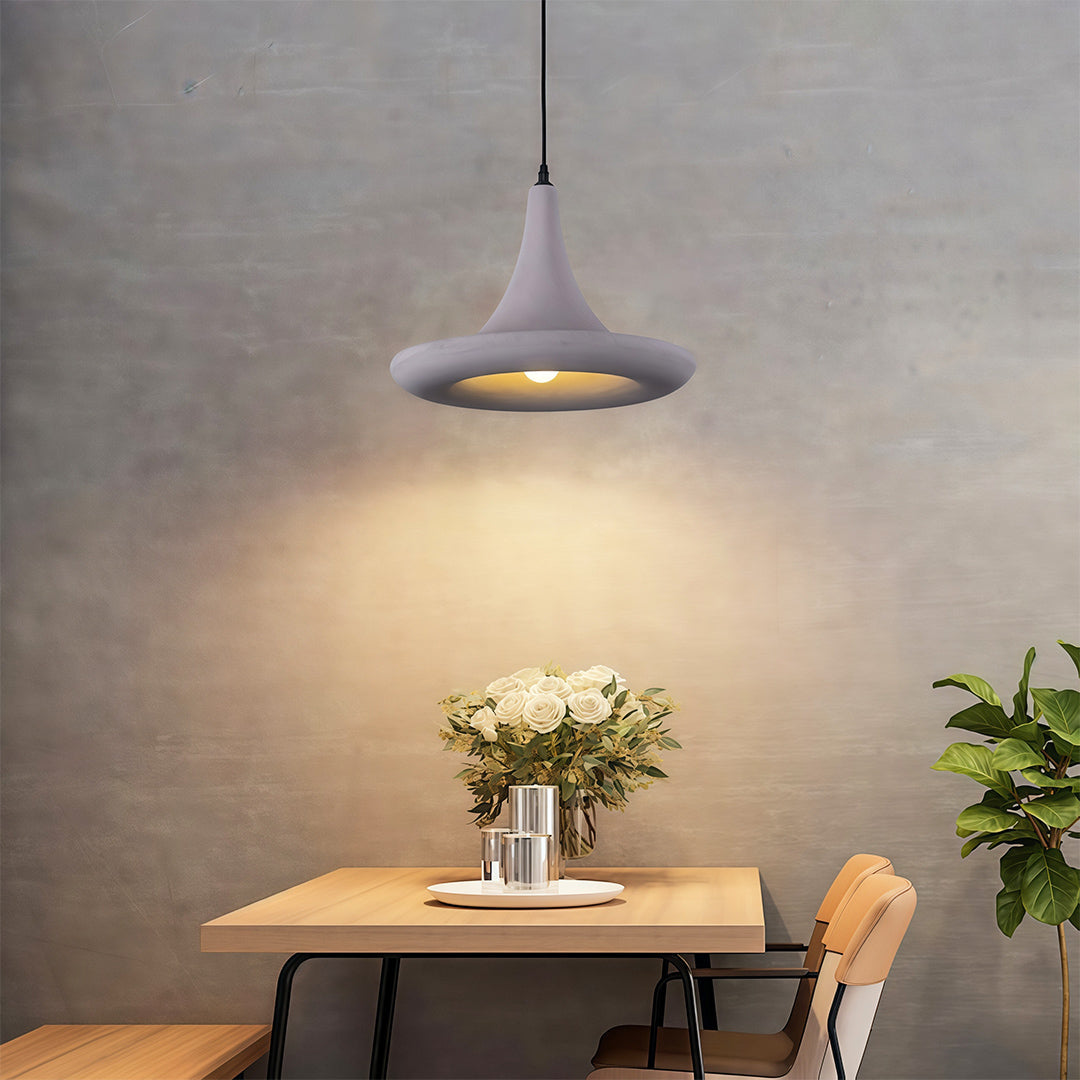 Wabi-Sabi Minimalist Pendant Light — Matte PS Shade, Iron Frame, E27, 15.75" Wide, Adjustable 59.1" Cable