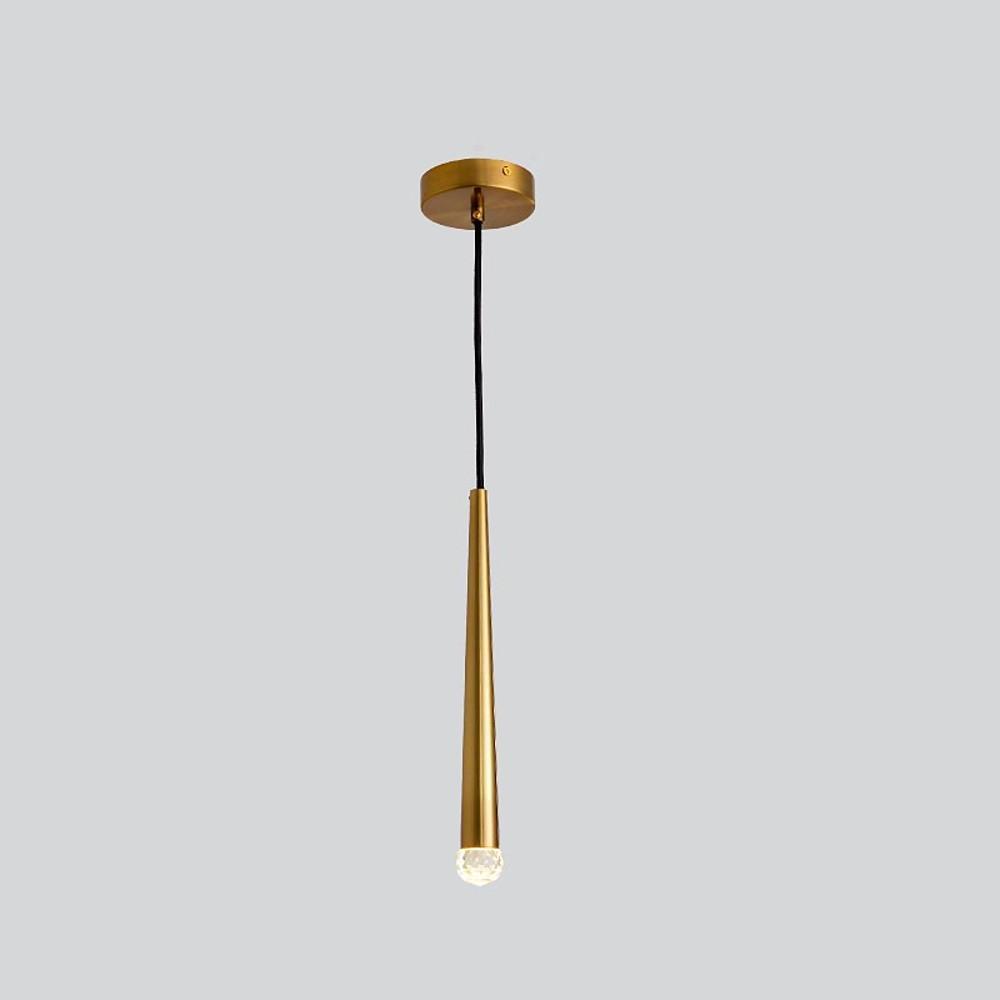 Slim Cylinder Mini Pendant — Electroplated Metal with Crystal LED, 3W 3000K, 12"–24" Heights