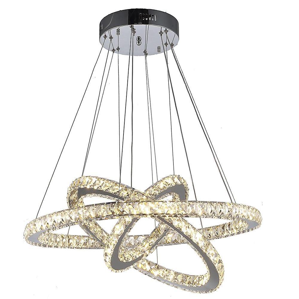 Interwoven Geometric Ring Crystal Chandelier — Chrome, Dimmable LED, 3000K/6000K, Remote Control, 28"