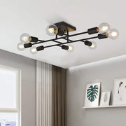 Vintage 8-Light Semi Flush-Mount Ceiling Light — Antique Brass, Metal, E26/E27, 28" Wide