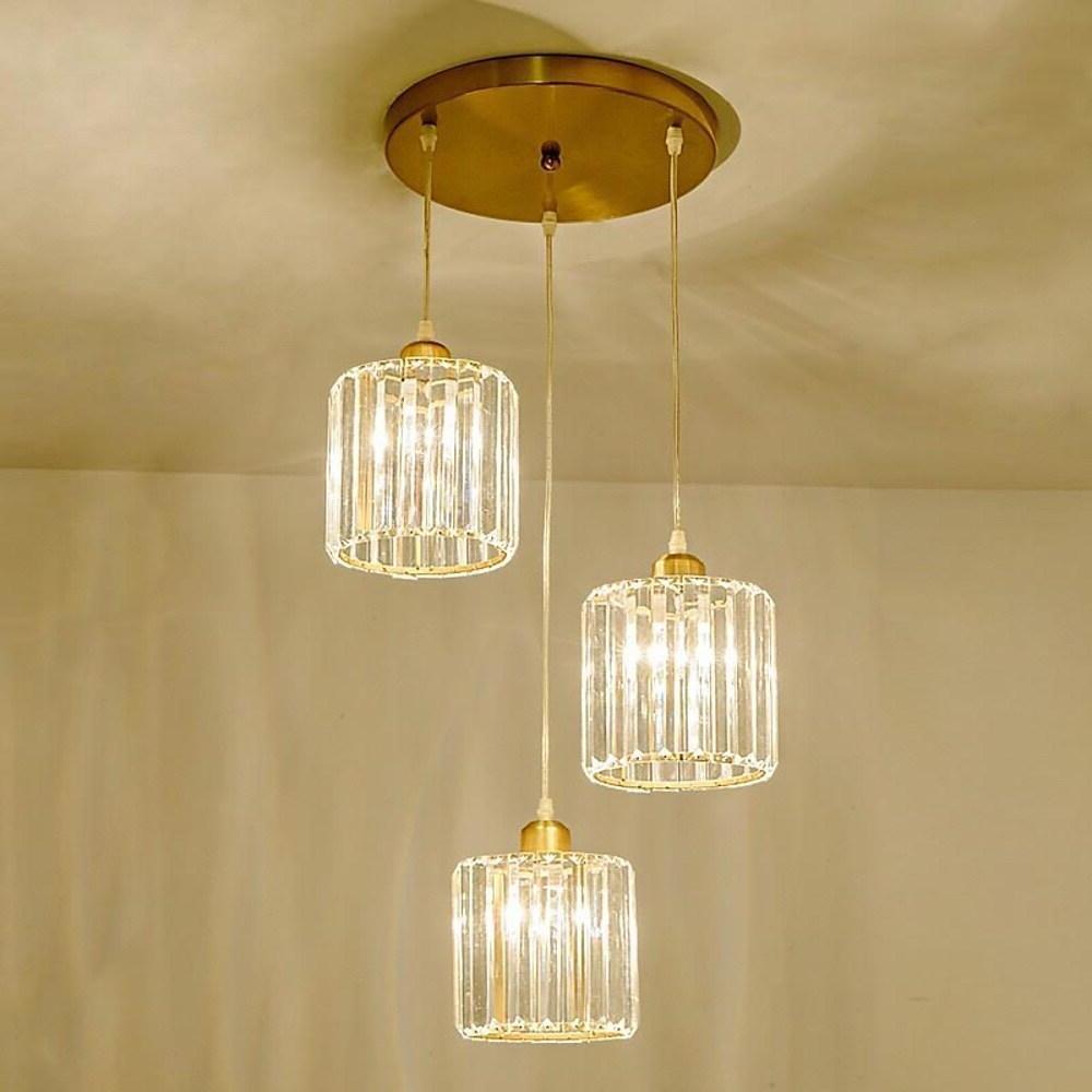 3-Light Crystal Island Lantern Chandelier — Metal, Chrome / Gold, LED 3000K, 39" Adjustable Chain