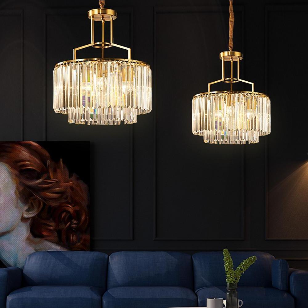 Round Crystal Chandelier — Copper, LED, 14" Diameter, E12/E14, Island Lighting