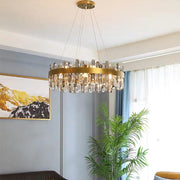 8-Light Round Crystal Chandelier — Gold Stainless Steel, Modern Lantern, LED E12/E14, 20" Diameter