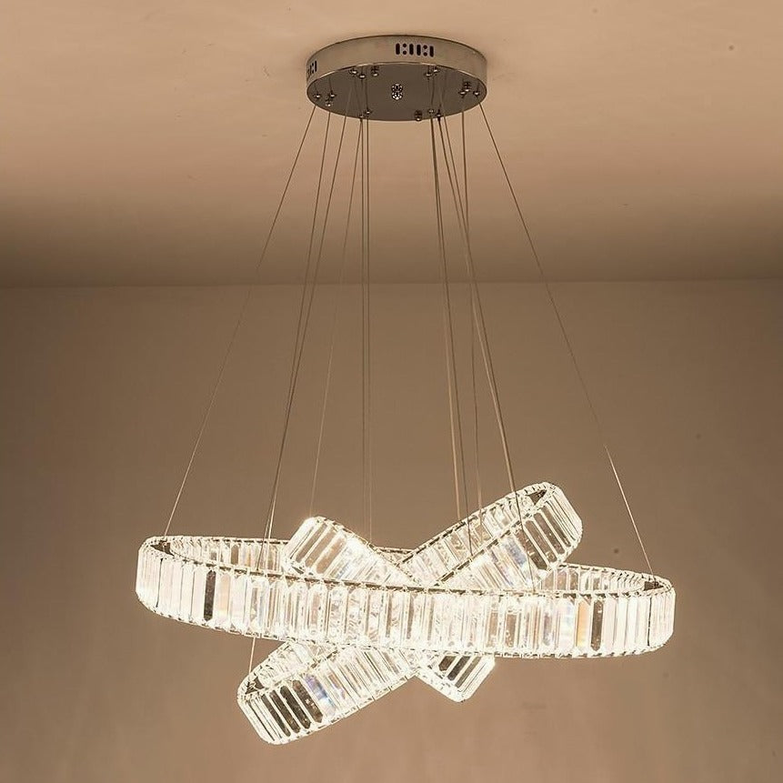 3-Tier Ring Chandelier — Polished Chrome and Crystal, LED, 28" Diameter, Adjustable Height