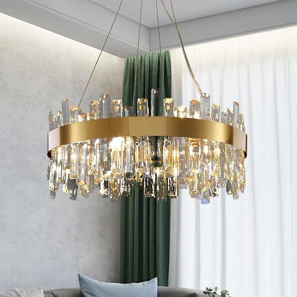 8-Light Round Crystal Chandelier — Gold Stainless Steel, Modern Lantern, LED E12/E14, 20" Diameter