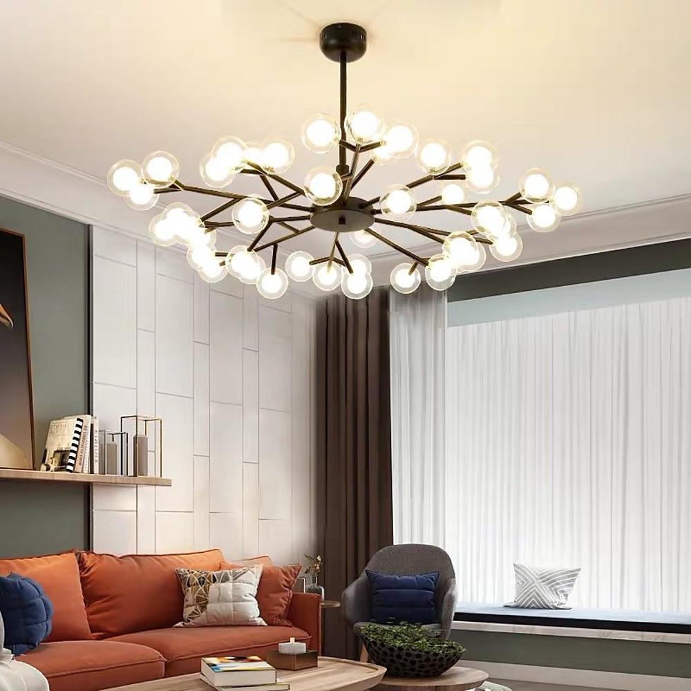 Modern 45-Light Glass Cluster Chandelier — Metal, Black or Gold, 39" Diameter, 3W LED
