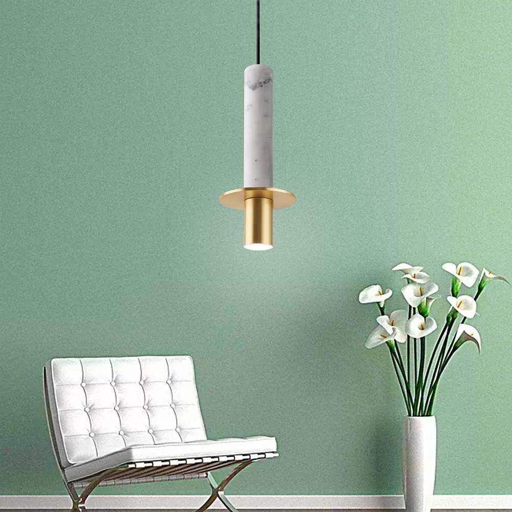 Cylindrical Circular Mini Pendant Light — Metal and Glass, 1-Light, 10W LED, 3000K, 5" Diameter, 59" Adjustable Cord