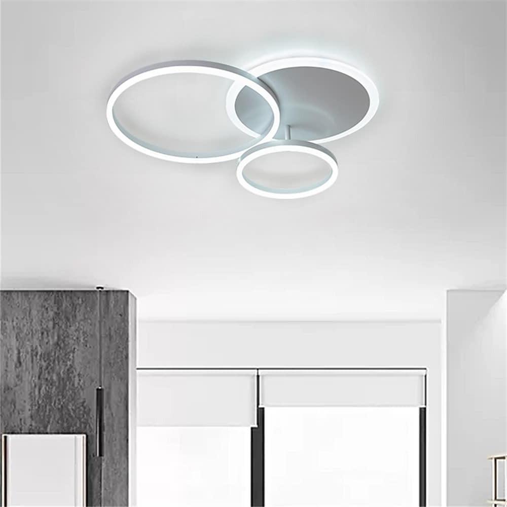 3-Ring Circle Flush-Mount Light — White Acrylic, 3-Light LED, 3-Color Dimmable, 26" × 20"
