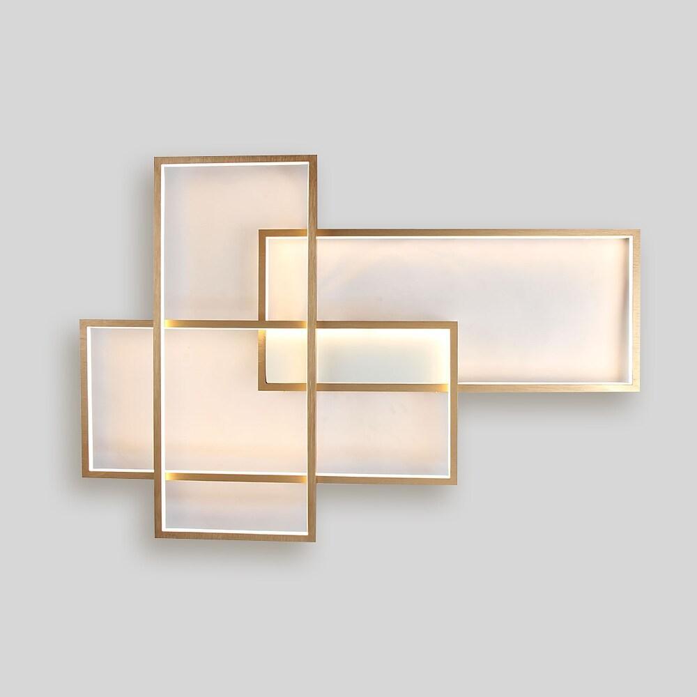 Overlapping Rectangles Geometric Flush-Mount Ceiling Light — Aluminum, 90W LED, Dimmable with Remote, 40" × 27"