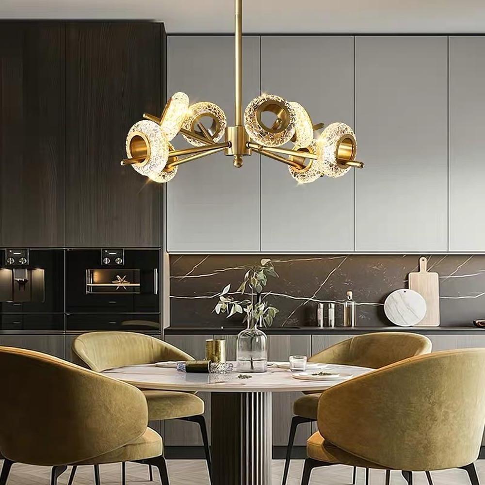 Sputnik Crystal Sphere Chandelier — Brass, Gold Electroplated, Integrated LED 3000K, 8 or 12-Light