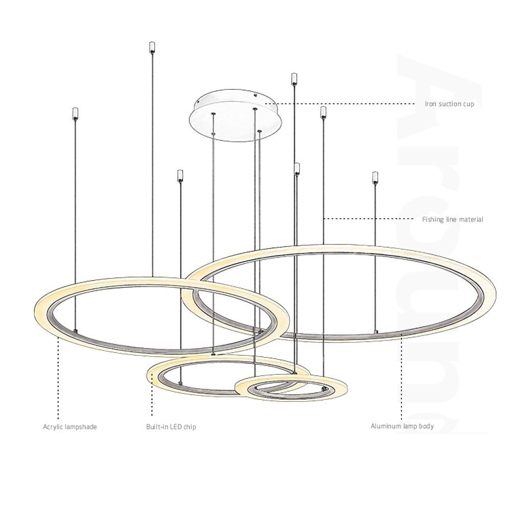 Floating Ring Modern Chandelier — Metal and Acrylic, 4-Light LED Geometric, 31", 3000–6000K Dimmable