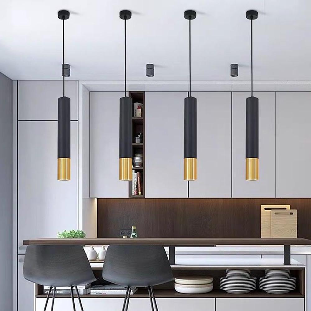 Cylindrical Mini Pendant Light — Black and Gold Metal, LED 3000K, 3-Step Dimming, 59" Adjustable Cord