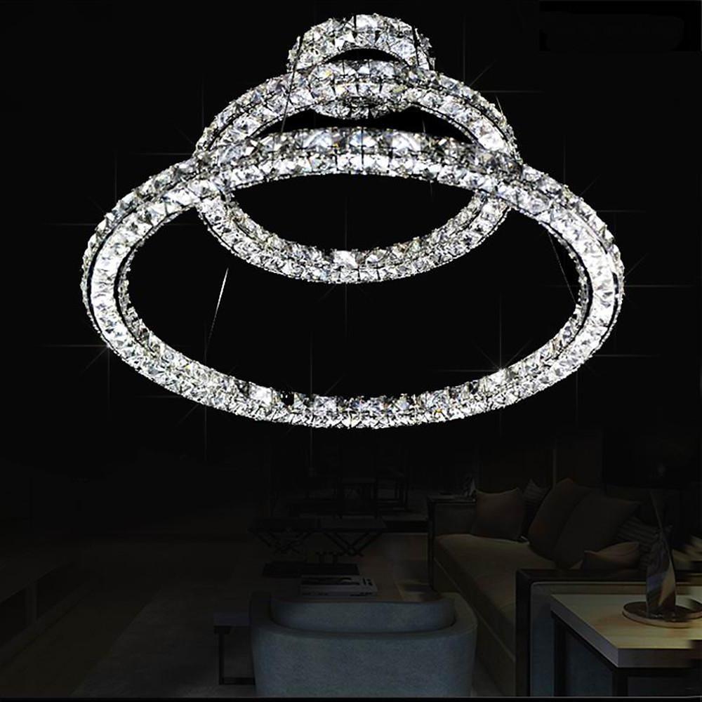 3-Tier Geometric Ring Crystal Chandelier — Chrome, LED, Dimmable, Remote Control, 11.8"+19.7"+27.6" Stacked Tiers