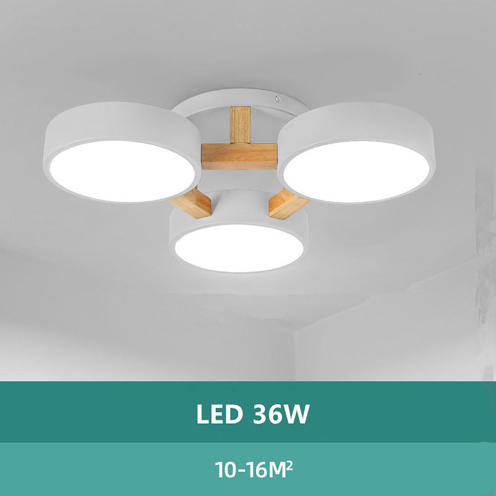 Triple Circular Flush-Mount Ceiling Light — Metal and Wood, 3-Light, 36W LED, 3-Step Dimming, 21"
