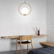 Globe Glass Pendant Light — Gold Ring, Electroplated Metal, 1-Light E27, 14" Diameter, Adjustable 59" Cord