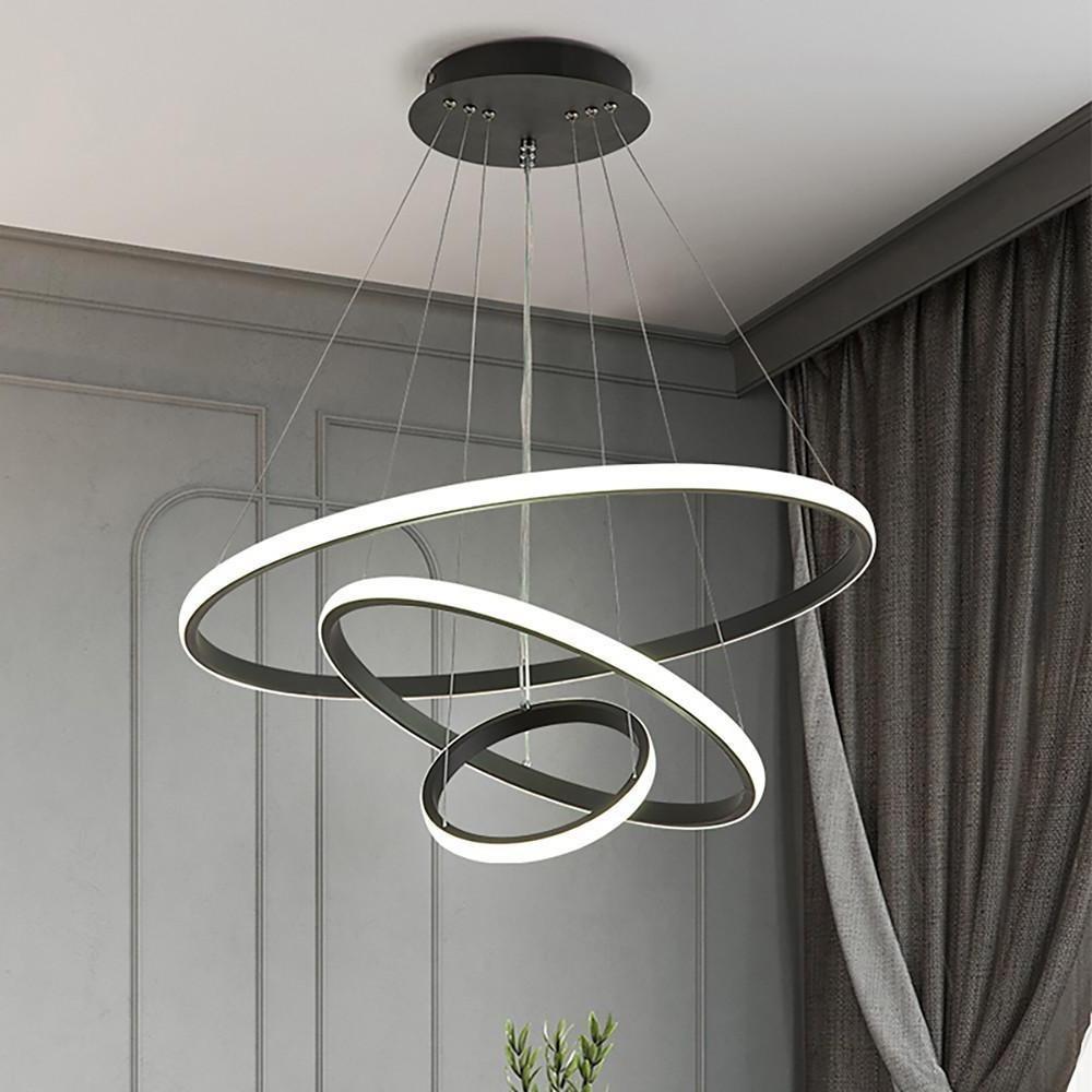 3-Ring Tiered Chandelier — Aluminum and Acrylic, LED, 3-Step Dimming (3000K/4500K/6000K), 2/3/4-Tier, Black or Gold