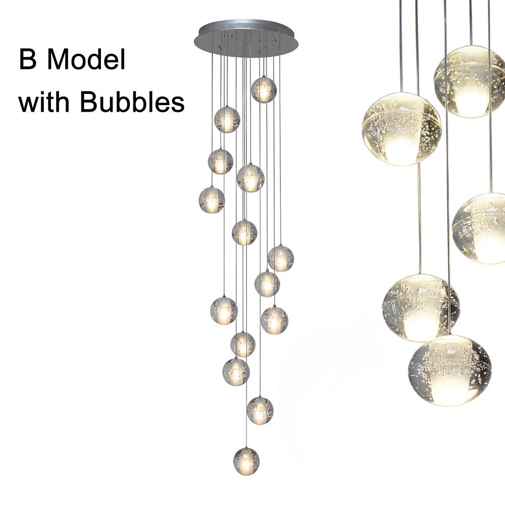 Contemporary 14-Light Crystal Ball Chandelier — Metal, Electroplated, Dimmable, 3000K / 6000K, 118" Adjustable Cord