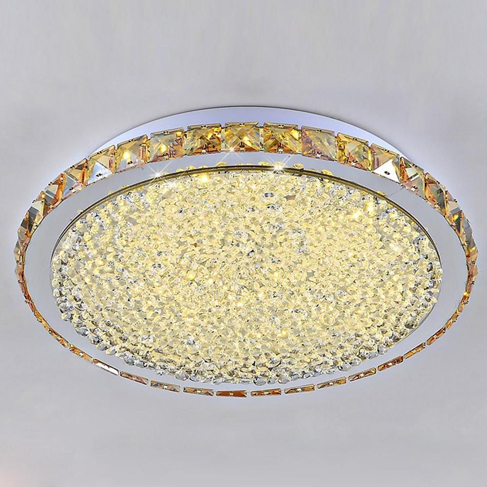 16" Modern Crystal Flush-Mount Ceiling Light — Antique Painted Metal, LED, Three-Step Dimming, 20W
