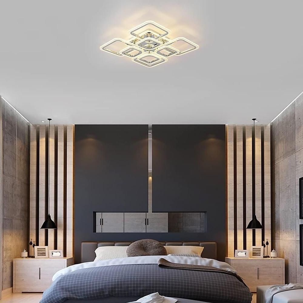 5-Light Square Flush-Mount Ceiling Light — Acrylic, Chrome & White, Dimmable LED, 3000K/4500K/6000K, Remote Control, 22"