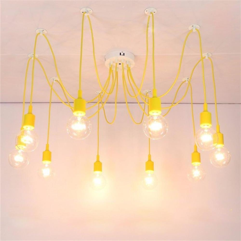 10-Head Cluster Spider Multi-Light Pendant — Aluminum, Fabric Cable, Acrylic Shades, 40W LED, DIY Adjustable, Industrial or Modern